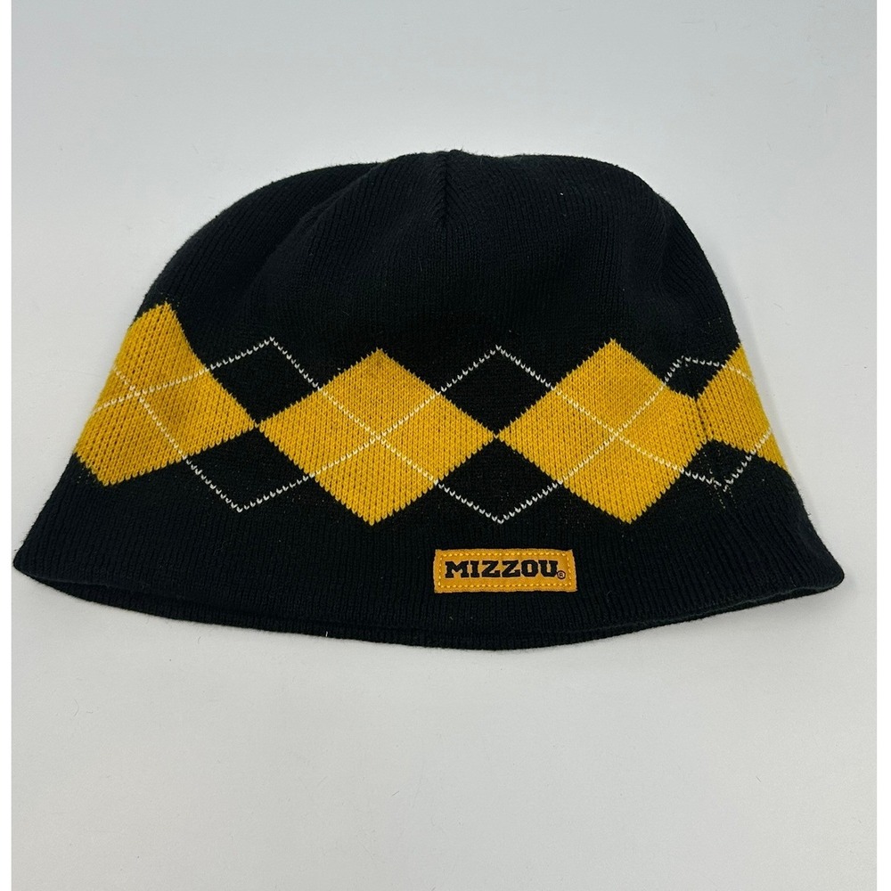 The Game Mizzou Tigers Reversible Beanie Hat Missouri Argyle Black Yellow Knit